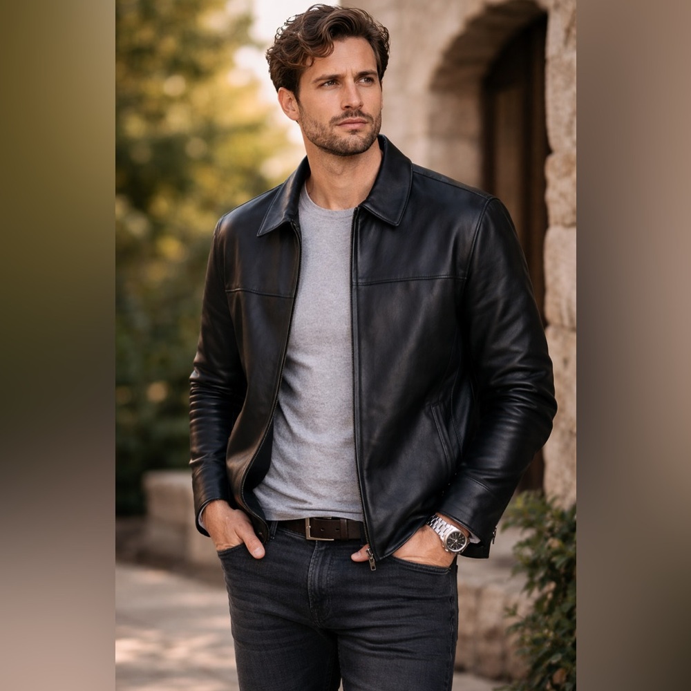 Mossimo Black Leather Jacket with Red Interior Size XL